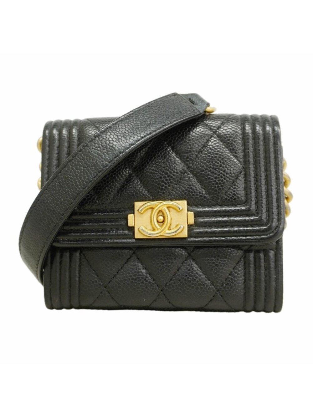 Chanel Wallet on Chain Boy Caviar Leather Black Gold Shoulder Bag